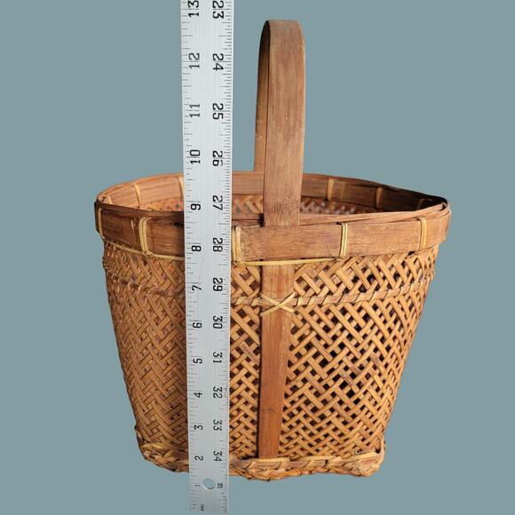 Vintage 1970s Handwoven Japanese Bamboo Ikebana Kago Basket - Picture 6 of 6